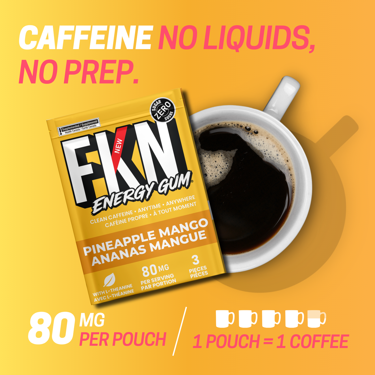 FKN Caffeine Gum Mini Pack (Pineapple Mango) (6 Pack)